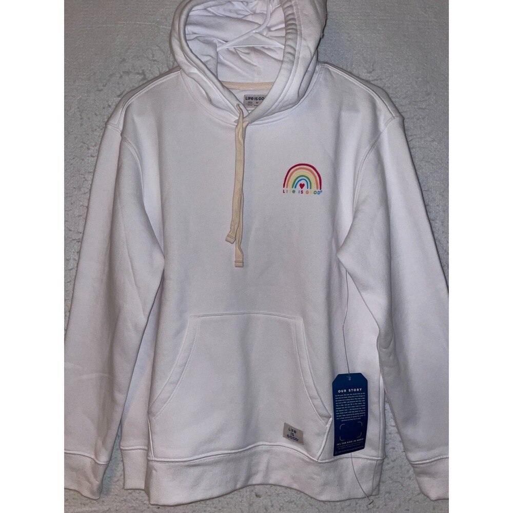 Life is Good Women's M Fleece Hoodie White HEART RAINBOW Love NWT sweatshirt